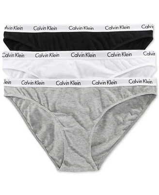 Calvin Klein 237903 Womens 3-Pack Bikini Underwear Black/White/Gray Size Small - Image 1 of 2
