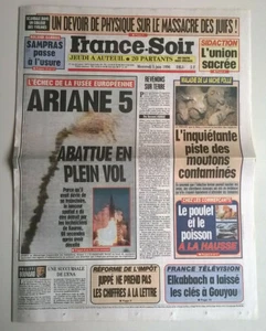 FRANCE-SOIR du 05/06/1996 - Ariane 5 abattue en plein vol / Maladie vache folle - Picture 1 of 12