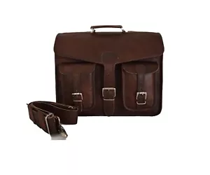 16 Dark Leather Briefcase Messenger Bag Office Laptop Satchel Crossbody Shoulder - Picture 1 of 6