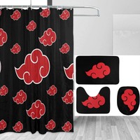 Kansas City Chiefs Bathroom Shower Curtain Non-Slip Toilet Cover Bath Mat 4PCS