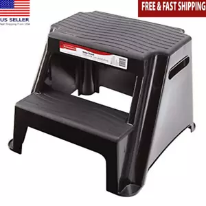 Plastic Step Stool Non-Slip 2-Step Lightweight 300 lbs Load Black Sturdy Stand - Picture 1 of 7