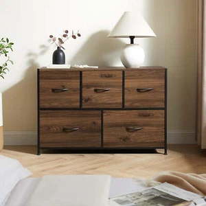 5 Drawer Fabric Storage Dresser for Bedroom, Brown - Picture 1 of 8