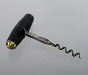 Antique Victorian Horn Handle Corkscrew Direct Straight Pull Brass end Wine 12cm - Picture 1 of 13