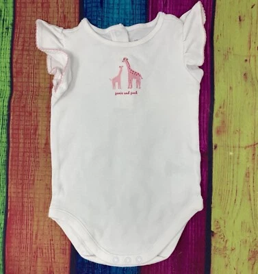 Janie and Jack 女宝宝 3-6 个月白色紧身衣,带粉色长颈鹿标志 — 第 1/4 张图片
