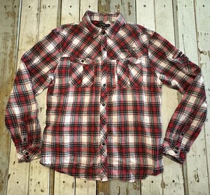 Camisa para hombre Ed Hardy talla XL a cuadros abotonados calavera de dragón bordada defectos Y2K - Imagen 1 de 20