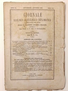 1883 GIORNALE ARALDICO CALENDA SALERNO MARESCOTTI BOLOGNA ANSIDEI PERUGIA - Foto 1 di 2