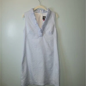 Vince Camuto blau Seersucker Etuikleid Gr. 10 - Bild 1 von 5