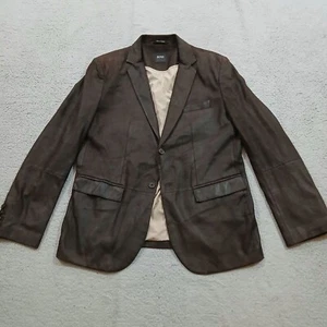 Hugo Boss Blazer Sport Coat Jacket Mens 42R Brown Goat Skin Leather Dress Casual - Picture 1 of 24