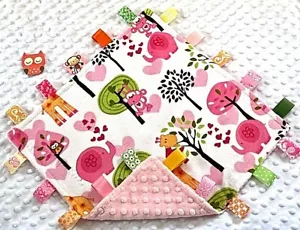 Double Minky! Jungle Minky & Pink Minky Tag Taggie Security Blanket, Baby Girl - Picture 1 of 1