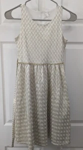 Tahari Girl's Gold Sparkle Tiered Sleeveless Zip Up Tie Back Dress Size 10 - Picture 1 of 5