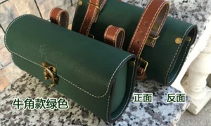 Retro Leather Bicycle Bag Tail PU Cycling Saddle Pouch Pannier Bags Horn Button - Picture 1 of 13