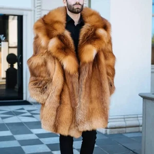 Luxury Mens Real Red Fox Fur Coat Genuine Fur Lapel Jacket Warm Winter Overcoat - Picture 1 of 6