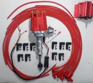 FORD Y Block 272-292-312 RED Small HEI Distributor, Coil + Spark Plug Wires 90s - Picture 1 of 8