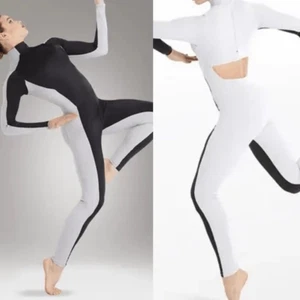 Weissman Elite Danza Costume Unitard Tuta Nero Bianco Destinazione MT11202 MC - Foto 1 di 10