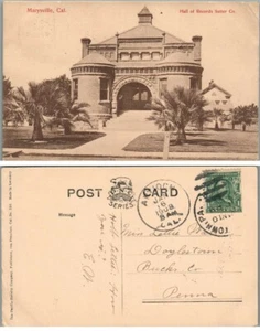 POSTAL DE 1908 MARYSVILLE CALIFERIA HALL OF RECORDS SUTTER CO ANTIGUA - Imagen 1 de 1