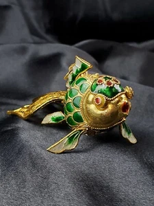 Large vtg Cloisonne Chinese Filigree metal enamel goldfish hanging pendant - Picture 1 of 12