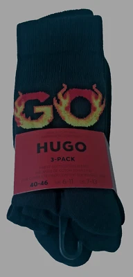 HUGO BOSS 3 Pack Rib Black Flame Men's Sport Socks Exclusive! - Image 1 of 4