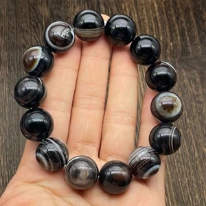 Bracciale Tibetano Dzi Perline Nove Occhi Tre Occhi Agata Calcedonio Pietra Gioielli - Foto 1 di 11