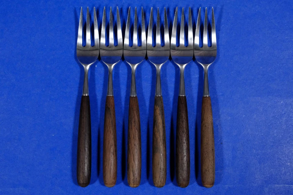 6 x Lauffer Palisander Norway Rosewood Stainless Dinner Forks 7 ¼” - Image 1 of 3