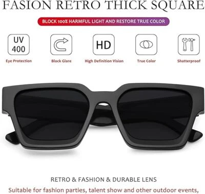 Gafas de sol cuadradas retro | Unisex | Marco grueso | Negro/Gris Foto 1 de 4