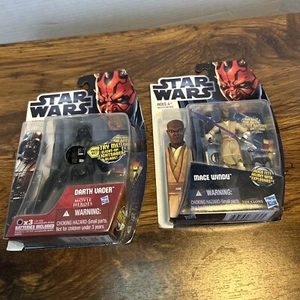 Lot Star Wars Clone War Mace Windu Darth Vader light up lightsaber action figure - Picture 1 of 11