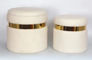 Boucle storage set ottomans footstool in cream white- 2pieces - Picture 1 of 24