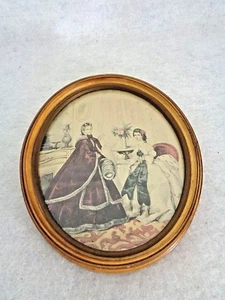 Antique Victorian Ladies Colorized Print In Oval Frame  - Picture 1 of 4
