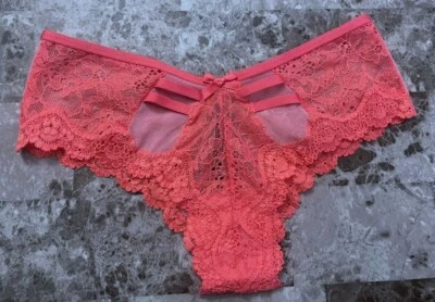 NUEVO SIN ETIQUETAS BRAGAS VICTORIA'S SECRET XS CORAL FLORAL ENCAJE MALLA TIRAS LAZO RARAS DESCARADAS Foto 1 de 4