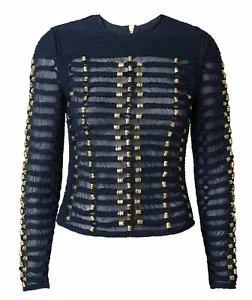 Balmain x H&M blau geflochten bestickt Seilbluse Top US 6 - Bild 1 von 17