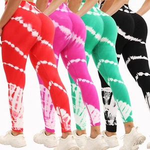 4 Color Tie-Dye Yoga Leggings Pants for Women High Waist Workout Soft Yoga Pants - Picture 1 of 26