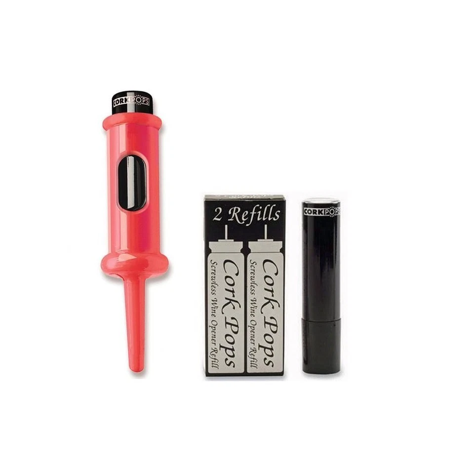 Cork Pops Abridor de Botellas de Vino Original, Con 3 13238 Cartuchos de Recarga (Rojo) Foto 1 de 1