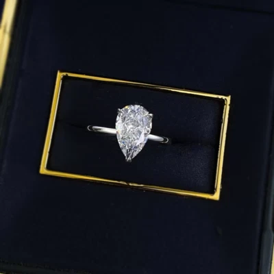 1-4ct Pear Cut Moissanite Ring Solitaire Band 925 Sterling Silver Pass Tester - Image 1 of 4
