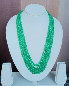 5 Strand Zambian Emerald Oval Beads Necklace, Emerald Gemstone, 16 To 20 Inch - Picture 1 of 6