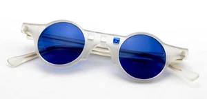 Tattoo Sunglasses 90s Vintage Karfunkel Round Gray Transparent Blue Lenses - Picture 1 of 9