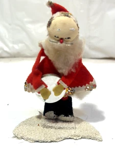 Vtg MCM 5" Santa Figurine w Cymbal  Felt Suit Painted Stocking Face Japan Xmas - Picture 1 of 5