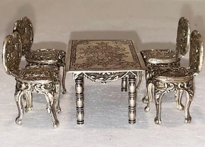 Miniature Hallmarked Sterling Silver Four Chairs & Table - 61 Grams - Picture 1 of 5