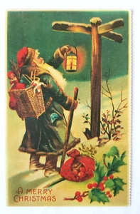 Vintage Merrimack Santa Holy Berries Spielzeug Weihnachten Postkarte leer - Bild 1 von 4