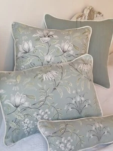 One 12"x18" Laura Ashley Duck egg Upholstered fabric Cushion Cover Piped White - Picture 1 of 7