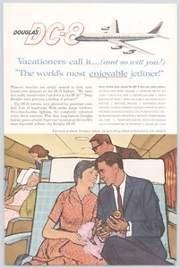 1960 Douglas DC 8 Flying Vacation Jetliner Druck Werbung Mann Frau Kerzenständer - Bild 1 von 2