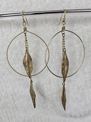  BANANA REPUBLIC FEATHER CHARM HOOP EARRINGS  - Image 1 of 4