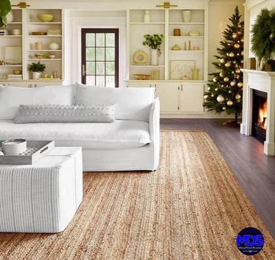 Alfombra de yute trenzada tejida a mano MDS Navidad 8x10 rectangular - 100 % natural... Foto 1 de 4