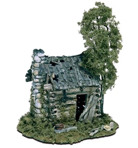 WOODLAND SCENICS 1/87 HO SCALE MINI-SCENE ABANDONED LOG CABIN METAL KIT M 101 - Picture 1 of 2