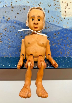 Vintage Folk Art Primitive Hand Carved Articulated Wood Doll OOAK B.R. 1997 - Image 1 of 4