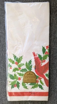 Vintage Hallmark Christmas 60 X 102 Table Cover Cardinal Holly Poinsettia Design - Image 1 of 3