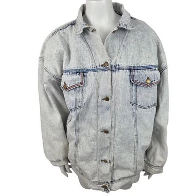 Chaqueta de camionero de mezclilla de gran tamaño vintage de los 80 para mujer grande lavado con ácido desgastado Foto 1 de 4