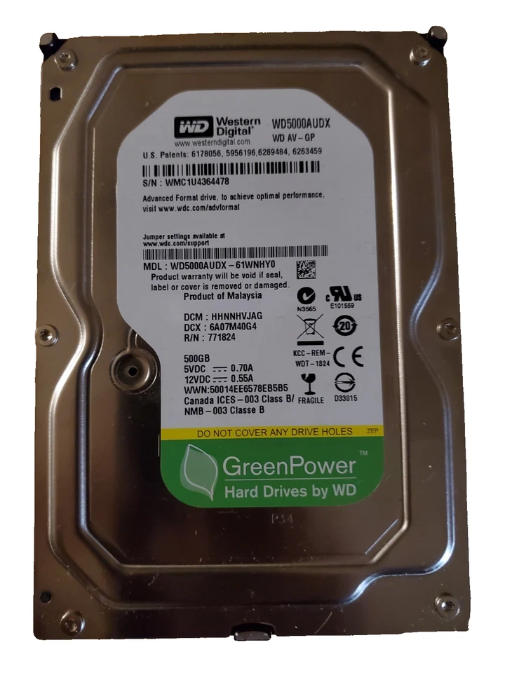 Western Digital WD5000AUDX 500GB 3.5" SATA HDD 5400 RPM Desktop Hard Drive - Image 1 of 1