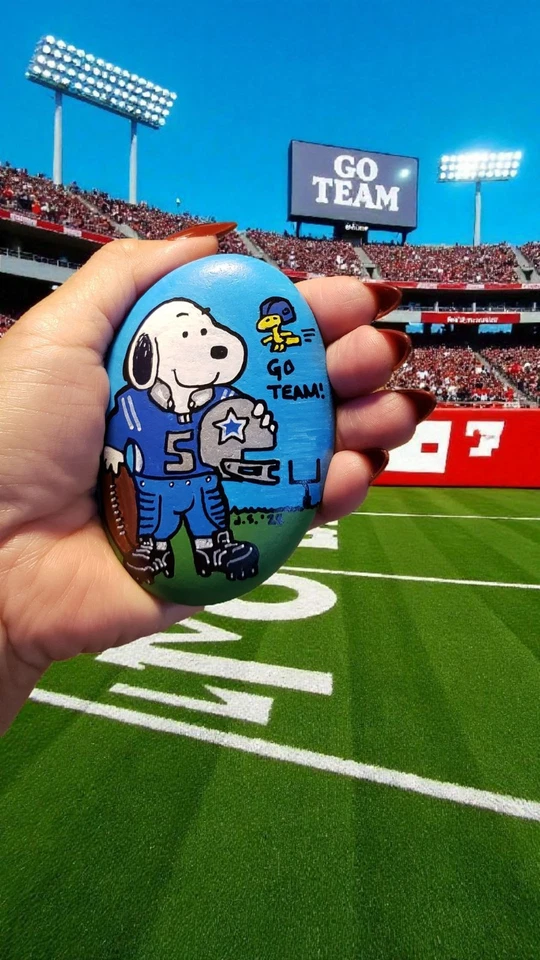 Pisapapeles Rock pintado a mano: Dallas Cowboys Football Snoopy & Woodstock! Foto 1 de 1