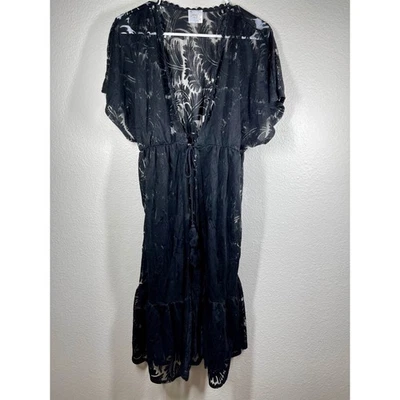 Sirenlily Maternidad Negro Floral Encaje Corbata Kimono Cubrir Mediano Bruja Playa Foto 1 de 4