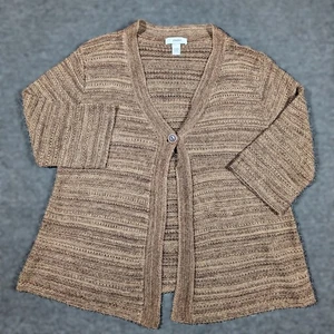 Christopher & Banks Cardigan Metallic Knit Brown Sweater Womens Large - Picture 1 of 8