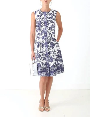 Vestido Oscar De La Renta SS 17 Floral Toile Paisley Lápiz Midi Azul Blanco Talla 8 Foto 1 de 4
